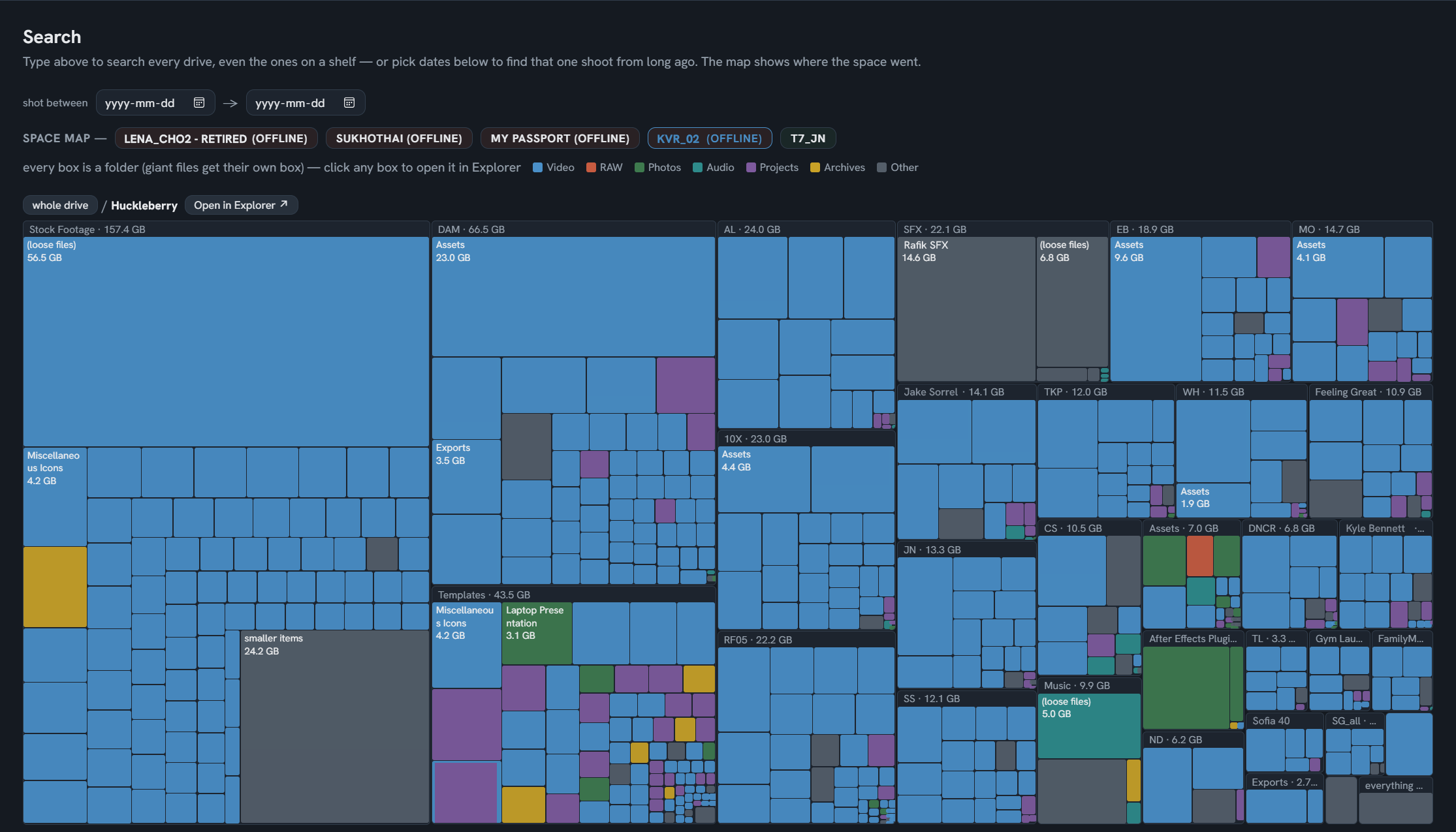 Space map treemap of a drive, zoomed into a folder